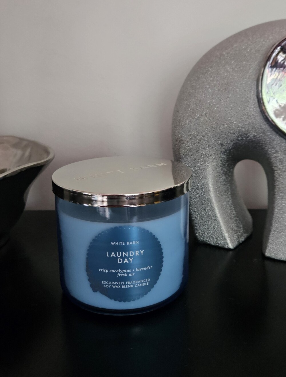 White Barn Laundry Day, 3 Wick Blue Scented Candle, NEW - GIFTABLE